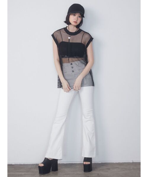 EMODA（エモダ）の「メッシュジャガードキャミソールセット（Tシャツ/カットソー・レディース・グレー/ブラック・FREE）」の8枚目の写真