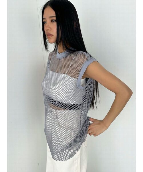 EMODA（エモダ）の「メッシュジャガードキャミソールセット（Tシャツ/カットソー・レディース・グレー/ブラック・FREE）」の6枚目の写真