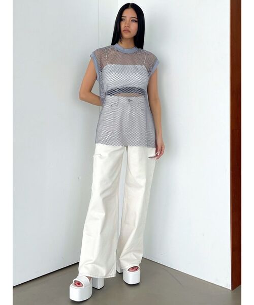 EMODA（エモダ）の「メッシュジャガードキャミソールセット（Tシャツ/カットソー・レディース・グレー/ブラック・FREE）」の5枚目の写真