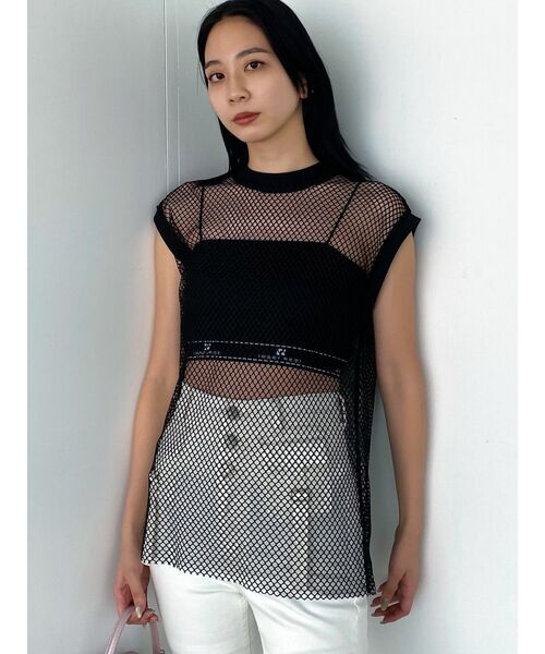 EMODA（エモダ）の「メッシュジャガードキャミソールセット（Tシャツ/カットソー・レディース・グレー/ブラック・FREE）」の3枚目の写真