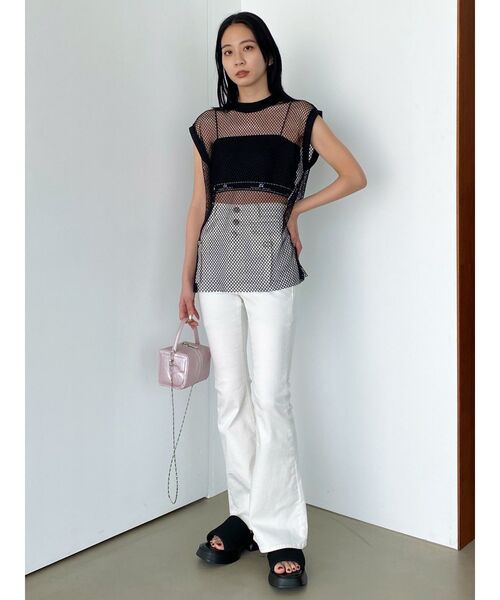 EMODA（エモダ）の「メッシュジャガードキャミソールセット（Tシャツ/カットソー・レディース・グレー/ブラック・FREE）」の14枚目の写真