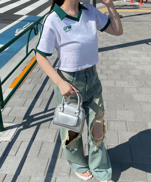 WEGO（ウィゴー）の「WEGO/サッカーデザインチビT（Tシャツ/カットソー・レディース・ホワイト/グリーン/ブラック・FREE）」の9枚目の写真