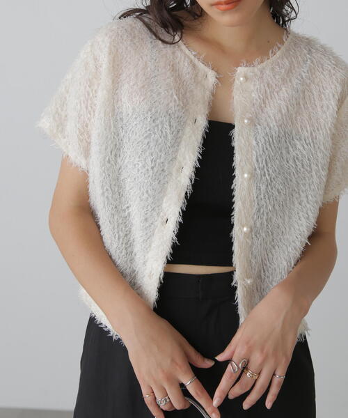 FREE'S MART（フリーズマート）の「◆フロントボタンカットジャガードブラウス（シャツ/ブラウス・レディース・ブラック/グレー/ホワイト/グリーン・FREE）」の2枚目の写真