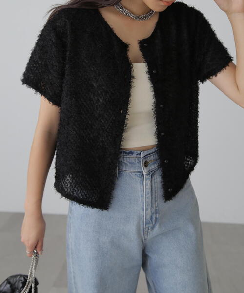 FREE'S MART（フリーズマート）の「◆フロントボタンカットジャガードブラウス（シャツ/ブラウス・レディース・ブラック/グレー/ホワイト/グリーン・FREE）」の3枚目の写真