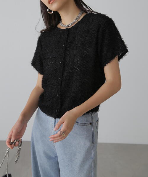 FREE'S MART（フリーズマート）の「◆フロントボタンカットジャガードブラウス（シャツ/ブラウス・レディース・ブラック/グレー/ホワイト/グリーン・FREE）」の5枚目の写真