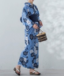 VICKY(ビッキー)の【浴衣3点セット】(ゆかた・しわ兵児帯・下駄)藍鉄扇≪手洗い可能≫(浴衣)