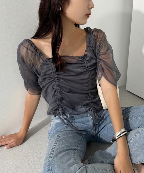one after another NICE CLAUP(ワンアフターアナザーナイスクラップ)の「シアードロストトップス(インナーセットアイテム)(シャツ/ブラウス・レディース・アイボリー/チャコールグレー/オフホワイト・FREE)」の3枚目の写真