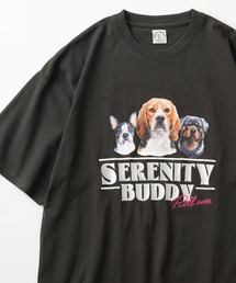 make a ray!（メイク ア レイ！）の「「CAPRICIOUS/SERENITY BUDDY」犬猫 アニマルイラスト＆ロゴ刺繍デザイン ビッグシルエット ビッグシルエット半袖Tシャツ/オーバーサイズ（Tシャツ/カットソー・メンズ）」