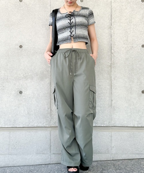 SpRay（スプレイ）の「メランジボーダーレースアップトップス（Tシャツ/カットソー・レディース・ベージュ/ブラック/ブルー・FREE）」の12枚目の写真