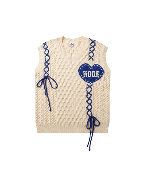 HOOK(フック)の「HOOK -original- ハートパッチ編み上げニットベスト (AW)(ベスト・メンズ・ライトベージュ/グリーン・XL/L/M)」の6枚目の写真