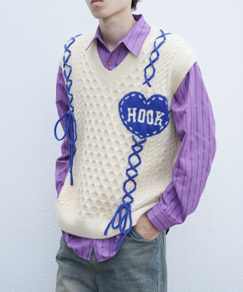 HOOK(フック)の「HOOK -original- ハートパッチ編み上げニットベスト (AW)(ベスト・メンズ・ライトベージュ/グリーン・XL/L/M)」の22枚目の写真