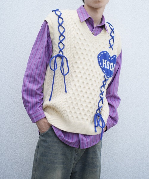HOOK(フック)の「HOOK -original- ハートパッチ編み上げニットベスト (AW)(ベスト・メンズ・ライトベージュ/グリーン・XL/L/M)」の19枚目の写真