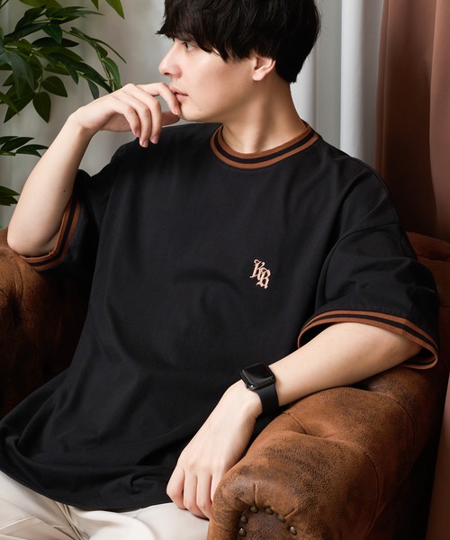 kutir(クティール)の「リブラインバイカラーTシャツ(Tシャツ/カットソー・メンズ・ブラック/ネイビー/オートミール・MEDIUM/LARGE)」の1枚目の写真