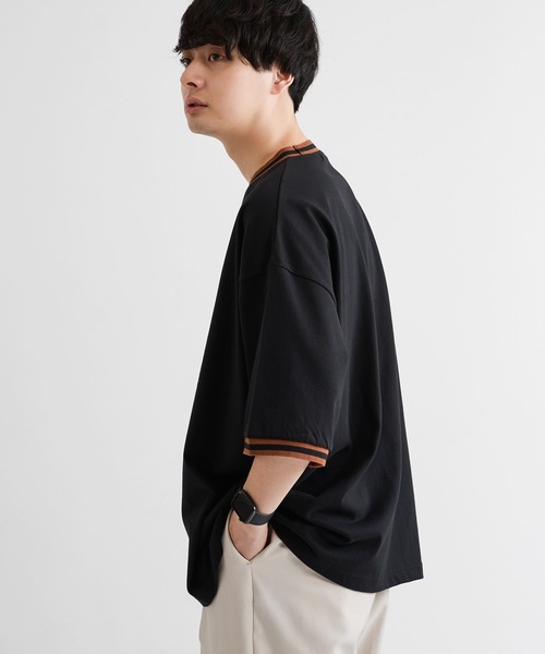 kutir(クティール)の「リブラインバイカラーTシャツ(Tシャツ/カットソー・メンズ・ブラック/ネイビー/オートミール・MEDIUM/LARGE)」の10枚目の写真