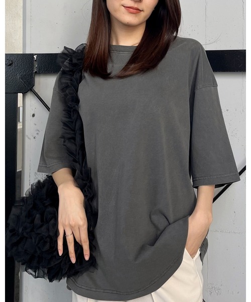 RGY(アールジーワイ)の「【RGY】ピグメント BIG Tシャツ(CP)(Tシャツ/カットソー・レディース・アイボリー/チャコール/サックスブルー・M/L)」の4枚目の写真