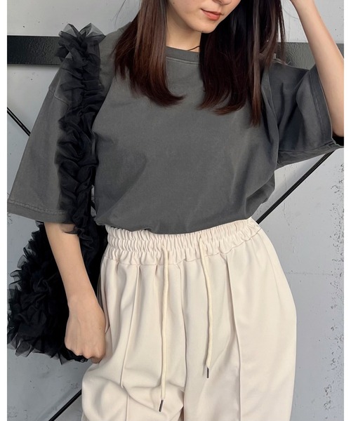 RGY(アールジーワイ)の「【RGY】ピグメント BIG Tシャツ(CP)(Tシャツ/カットソー・レディース・アイボリー/チャコール/サックスブルー・M/L)」の5枚目の写真