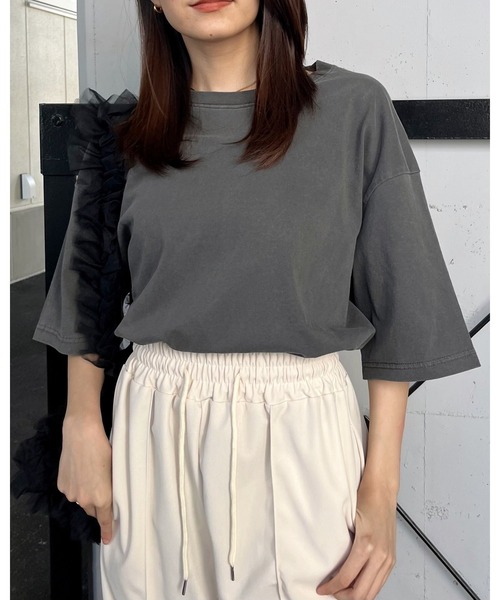 RGY(アールジーワイ)の「【RGY】ピグメント BIG Tシャツ(CP)(Tシャツ/カットソー・レディース・アイボリー/チャコール/サックスブルー・M/L)」の6枚目の写真