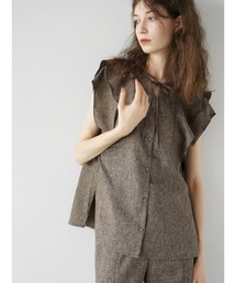 Melange double ruffle blouse