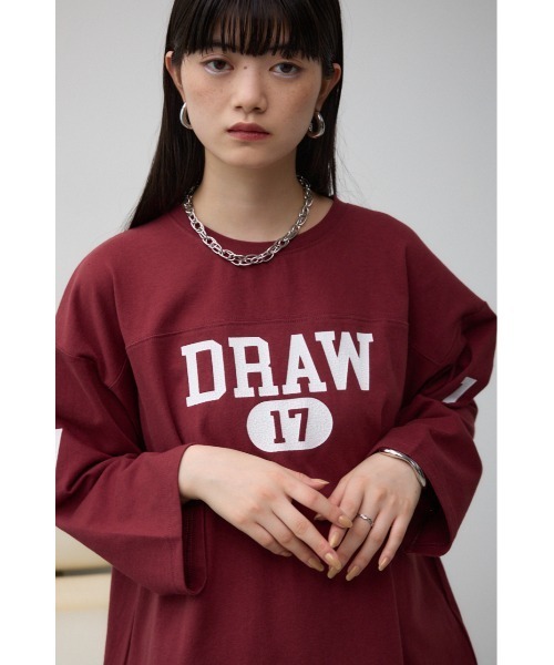 AZUL by moussy(アズールバイマウジー)の「JM フットボールTシャツ(Tシャツ/カットソー・レディース・バーガンディー/チャコールグレー・FREE)」の7枚目の写真
