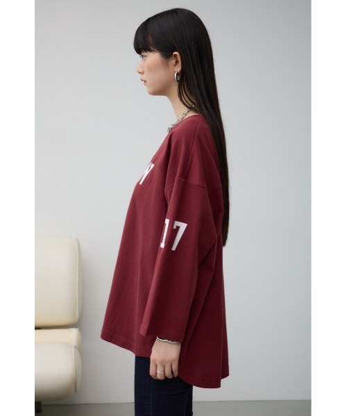 AZUL by moussy(アズールバイマウジー)の「JM フットボールTシャツ(Tシャツ/カットソー・レディース・バーガンディー/チャコールグレー・FREE)」の10枚目の写真