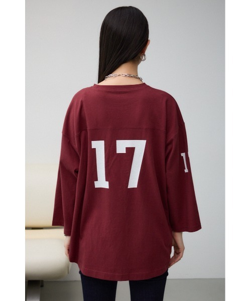AZUL by moussy(アズールバイマウジー)の「JM フットボールTシャツ(Tシャツ/カットソー・レディース・バーガンディー/チャコールグレー・FREE)」の11枚目の写真