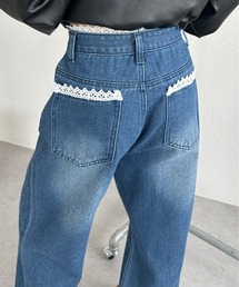 monepine レースドッキングデザインデニムパンツ かきぶちももの lace docking design denim pants/レースドッキングデザイン