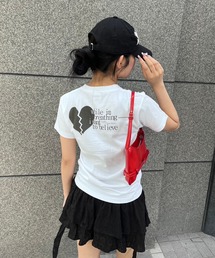 ショート丈バックプリント半袖Tシャツ