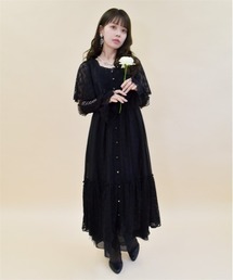 axes femme | レース×シフォンドレス風ワンピース(ワンピース)