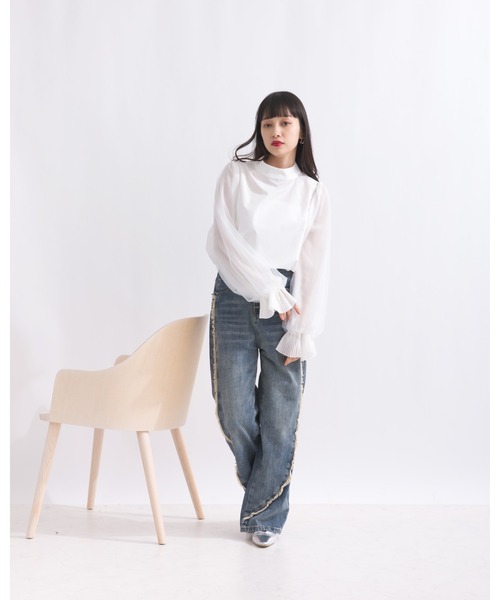 terrace（テラス）の「チュールキャンディースリーブブラウス（シャツ/ブラウス・レディース・オフホワイト/カーキ/ブラック・MEDIUM）」の22枚目の写真