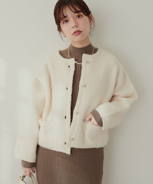 natural couture（ナチュラルクチュール）の「モコモコボアニットジャケット（その他アウター・レディース・ベージュ/ピンク/ブルー/チャコールグレー/アイボリー・FREE）」の2枚目の写真