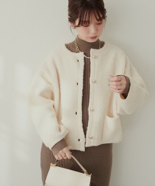 natural couture（ナチュラルクチュール）の「モコモコボアニットジャケット（その他アウター・レディース・ベージュ/ピンク/ブルー/チャコールグレー/アイボリー・FREE）」の8枚目の写真