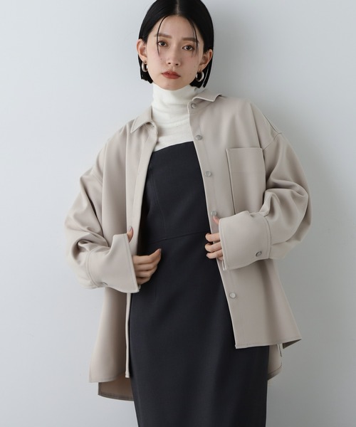 N.(N. Natural Beauty Basic)(エヌエヌナチュラルビューティーベーシック)の「◆【セットアップ対応】オーバーサイズシャケット(シャツ/ブラウス・レディース・ブルー系その他/ベージュ・MEDIUM)」の1枚目の写真