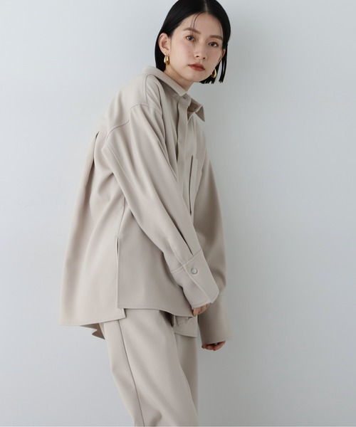 N.(N. Natural Beauty Basic)(エヌエヌナチュラルビューティーベーシック)の「◆【セットアップ対応】オーバーサイズシャケット(シャツ/ブラウス・レディース・ブルー系その他/ベージュ・MEDIUM)」の20枚目の写真