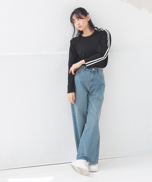 Honeys（ハニーズ）の「袖ラインゆるトップス（Tシャツ/カットソー・レディース・ブルー/アイボリー/ブラック/ピンク・S/M/L）」の12枚目の写真