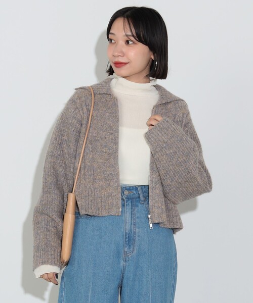 BEAMS HEART（ビームスハート）の「【WEB限定】ビッグカラー ダブルジップニット（ウォッシャブル）（カーディガン/ボレロ・レディース・ブラウン/サックスブルー/ピンク/イエロー・FREE）」の4枚目の写真