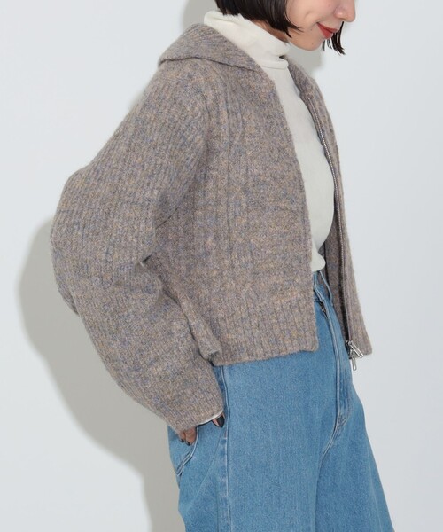 カーディガン ビッグカラー ダブルジップニット（ウォッシャブル） レディース ビッグカラー ダブルジップニット（ウォッシャブル