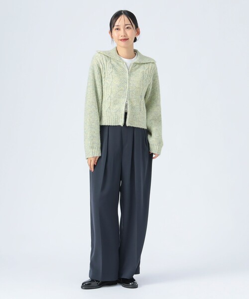 BEAMS HEART（ビームスハート）の「【WEB限定】ビッグカラー ダブルジップニット（ウォッシャブル）（カーディガン/ボレロ・レディース・ブラウン/サックスブルー/ピンク/イエロー・FREE）」の5枚目の写真