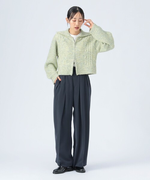 BEAMS HEART（ビームスハート）の「【WEB限定】ビッグカラー ダブルジップニット（ウォッシャブル）（カーディガン/ボレロ・レディース・ブラウン/サックスブルー/ピンク/イエロー・FREE）」の6枚目の写真