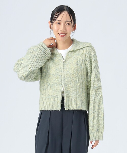 BEAMS HEART（ビームスハート）の「【WEB限定】ビッグカラー ダブルジップニット（ウォッシャブル）（カーディガン/ボレロ・レディース・ブラウン/サックスブルー/ピンク/イエロー・FREE）」の8枚目の写真