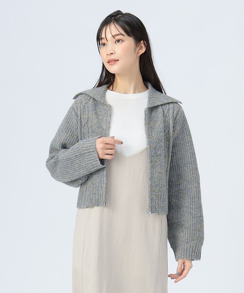 BEAMS HEART（ビームスハート）の「【WEB限定】ビッグカラー ダブルジップニット（ウォッシャブル）（カーディガン/ボレロ・レディース・ブラウン/サックスブルー/ピンク/イエロー・FREE）」の11枚目の写真