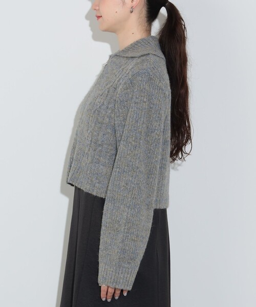 BEAMS HEART（ビームスハート）の「【WEB限定】ビッグカラー ダブルジップニット（ウォッシャブル）（カーディガン/ボレロ・レディース・ブラウン/サックスブルー/ピンク/イエロー・FREE）」の14枚目の写真