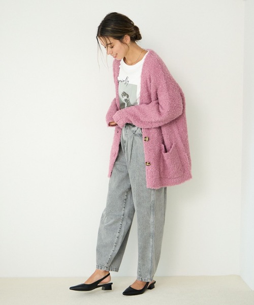 BAYFLOW（ベイフロー）の「[ゆるっとしたサイズ感]フェザーヤーンニットカーディガン（カーディガン/ボレロ・レディース・アイボリー/ピンク/ネイビー・FREE）」の7枚目の写真