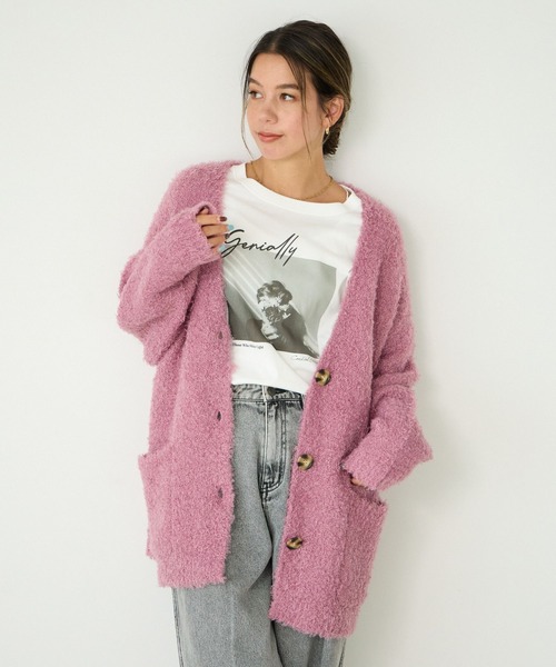BAYFLOW（ベイフロー）の「[ゆるっとしたサイズ感]フェザーヤーンニットカーディガン（カーディガン/ボレロ・レディース・アイボリー/ピンク/ネイビー・FREE）」の12枚目の写真
