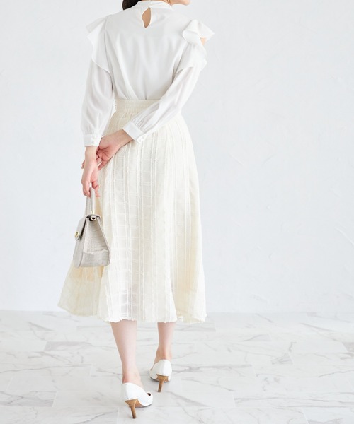 【セール】立体ラメ刺繍レースフレアスカート（スカート）｜tocco closet（トッコ クローゼット）