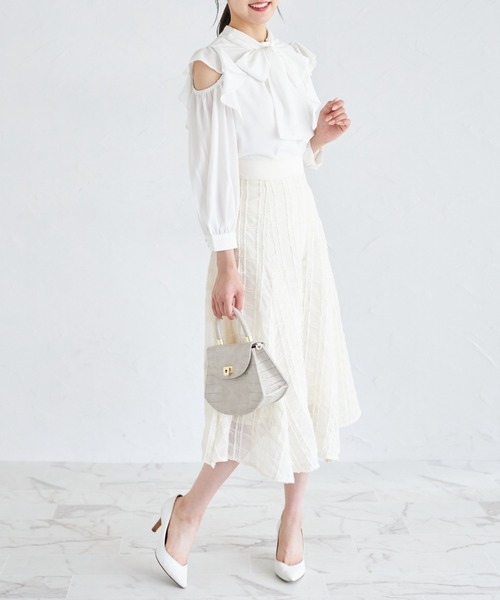 【セール】立体ラメ刺繍レースフレアスカート（スカート）｜tocco closet（トッコ クローゼット）