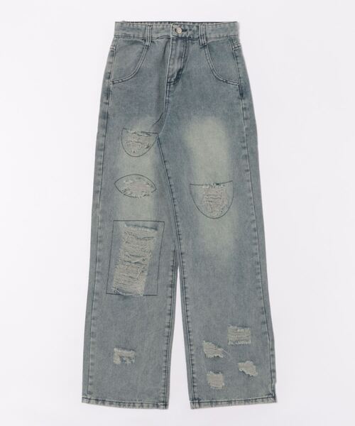 i-dare(アイディア)の「【i-dare】アシンメトリー ダメージ加工 デニムパンツ(デニムパンツ・レディース・ブルー・LARGE/MEDIUM/SMALL)」の6枚目の写真