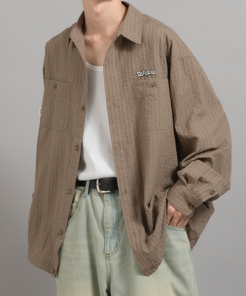 セール】レトロチェック刺繍シャツ(シャツ/ブラウス)|Perushu セール】レトロチェック刺繍シャツ(シャツ/ブラウス)|Perushu