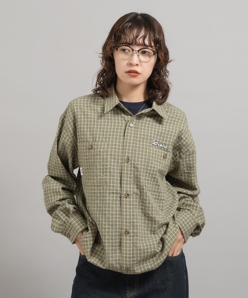 ヴィンテージ レトロ古着 チェック柄フロント刺繍コットンシャツ 長袖 ブラウス セール】レトロチェック刺繍シャツ（シャツ/ブラウス）｜Perushu