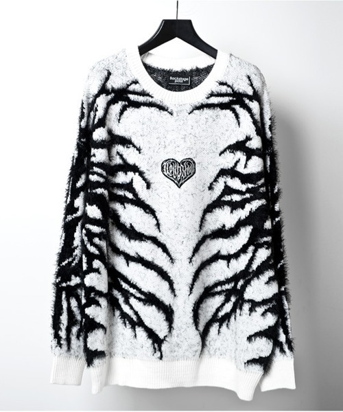 BACKSTAGE PASS（バックステージパス）の「X-ray-KNIT(X レイ ニット) ビッグシルエット フェザーモール ニット（ニット/セーター・メンズ・ブラック/ホワイト・FREE）」の3枚目の写真