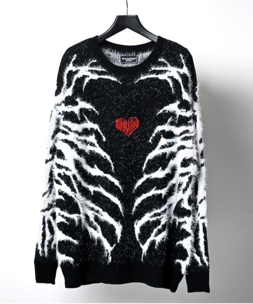 BACKSTAGE PASS（バックステージパス）の「X-ray-KNIT(X レイ ニット) ビッグシルエット フェザーモール ニット（ニット/セーター・メンズ・ブラック/ホワイト・FREE）」の11枚目の写真